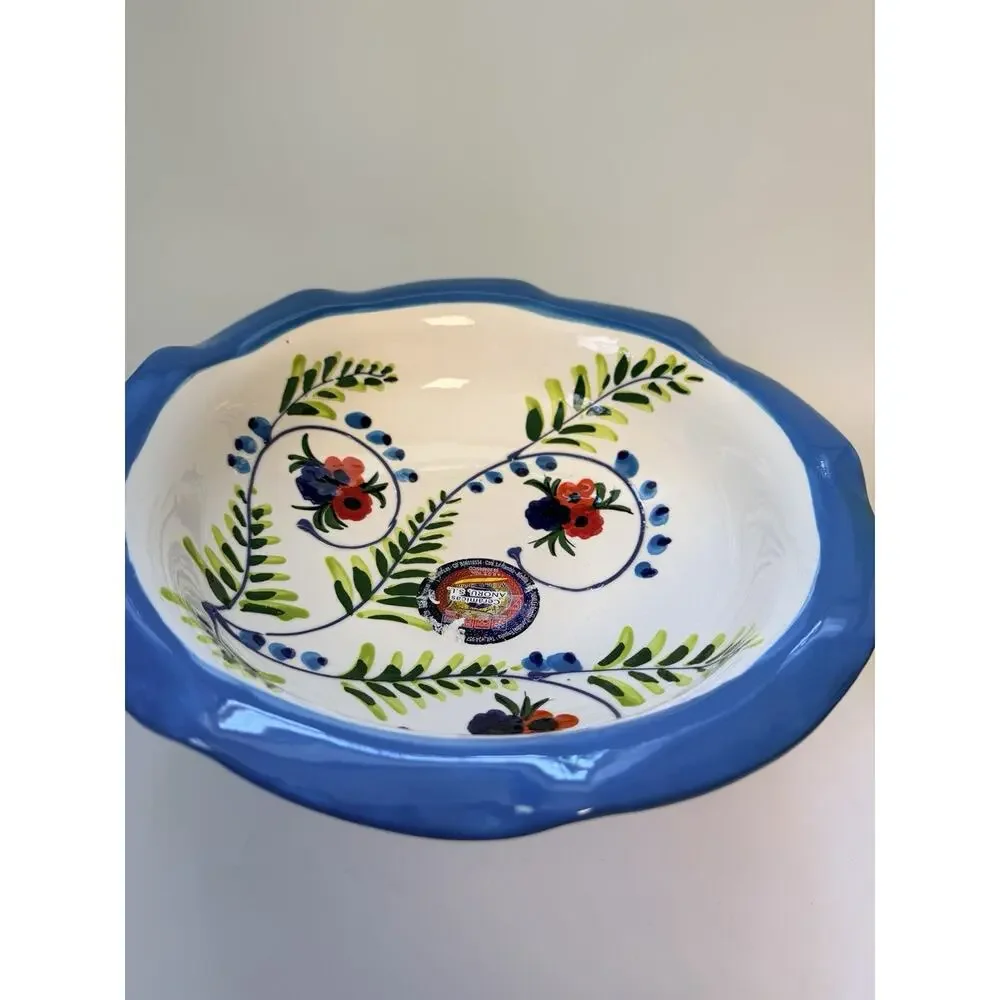 Ceramic Pedestal‎ Bowl Hand Painted Fruit From Spain Large Colorful 11x6 Decor